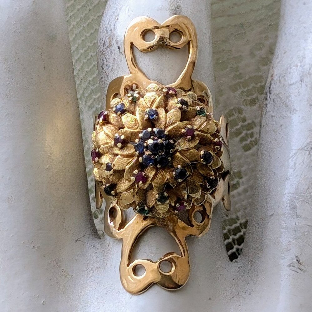 Antique Large Solid 14k Yellow Gold Ruby Sapphire… - image 1